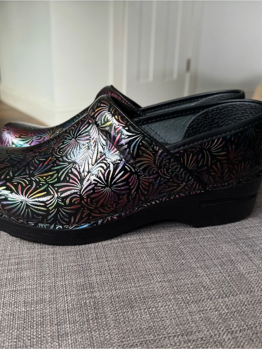 Dansko Clog Shoes Womens EU 39 8.5 Black Patent Leather Metallic Firework Nurse - Picture 5 of 6